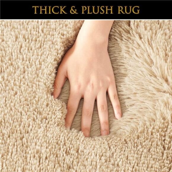 Fluffy Area Rugs, Beige Shag Plush Furry Rugs for Living Room, Bedroom, Fuzzy - Picture 4 of 7